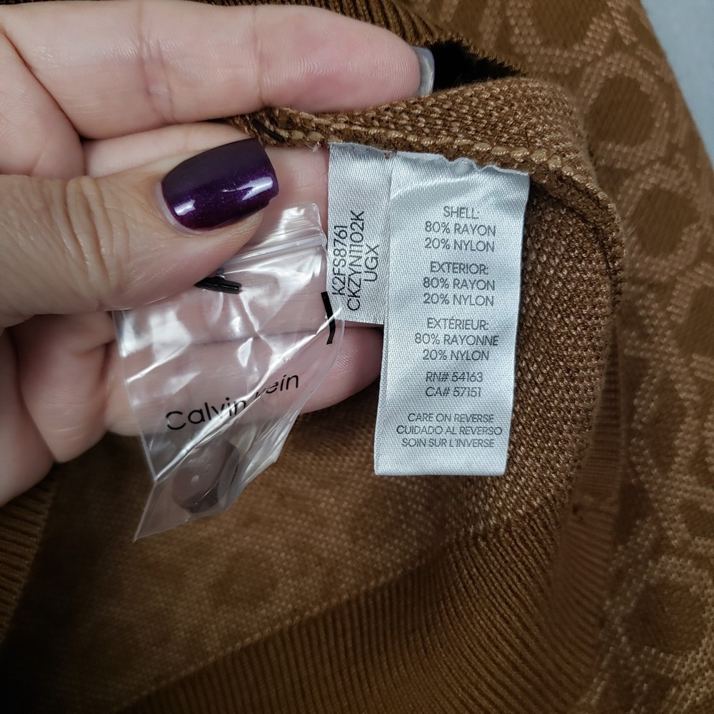 Calvin Klein Women's Size M Cardigan Sweater Brown CK Logo Print Monogram NWT - Picture 9 of 10